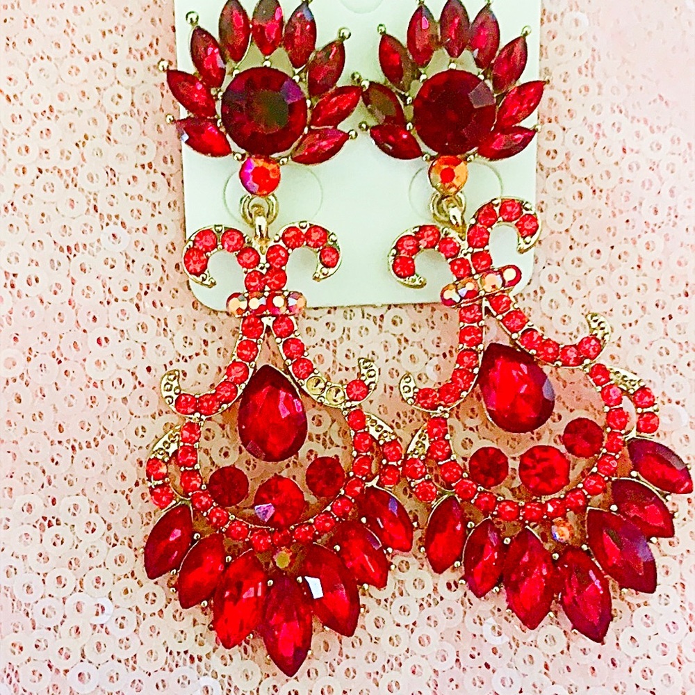 Red Crystal Pageant earrings Prom earrings